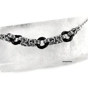Endless Spirals Bracelet / Anklet Byzantine Link Chains Black Silver Jewelry